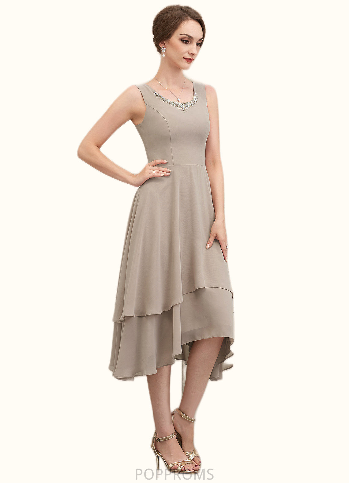 Lori A-Line Scoop Neck Asymmetrical Chiffon Mother of the Bride Dress With Beading Sequins PP6126P0014866