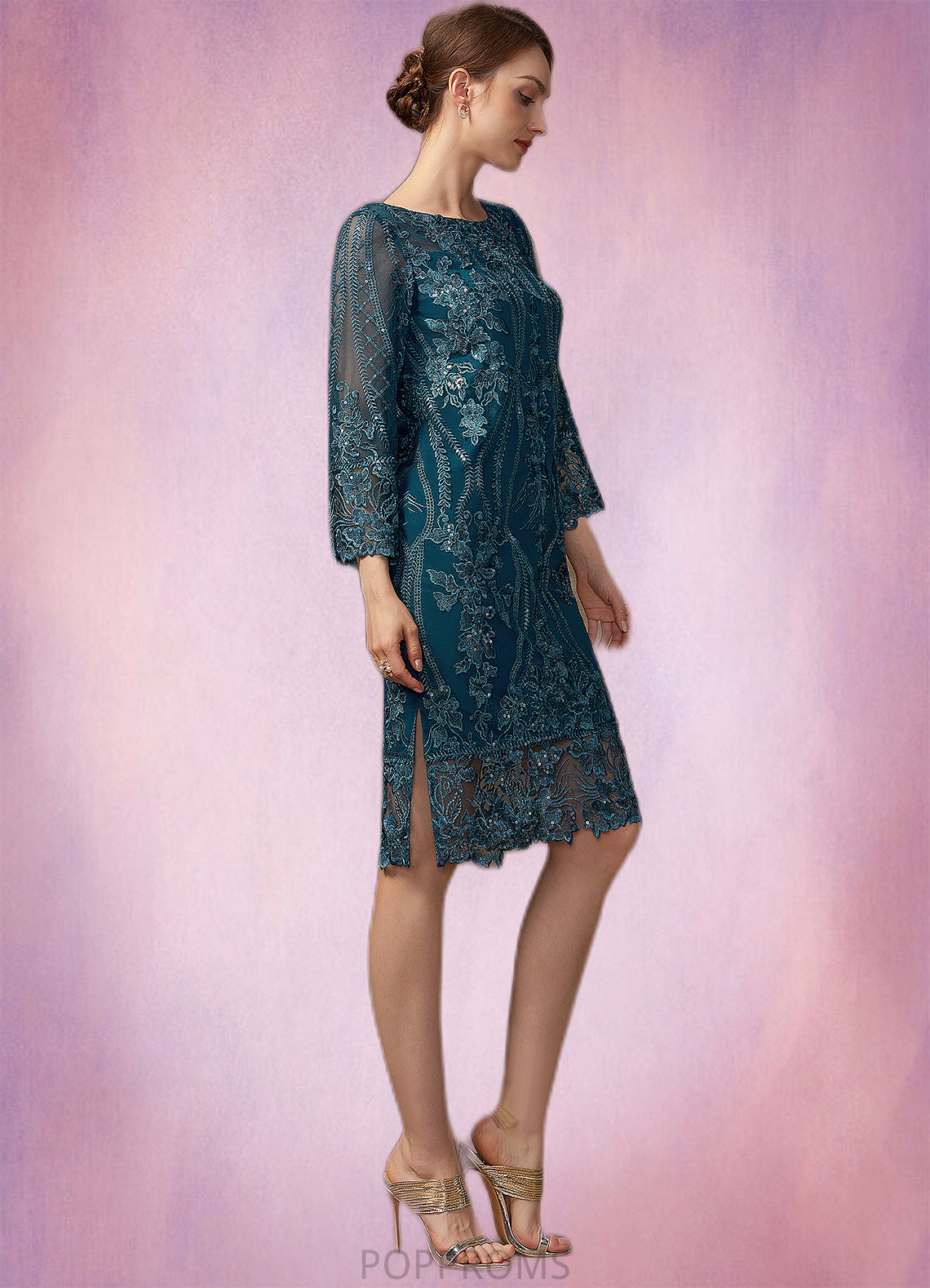 Anastasia Sheath/Column Scoop Neck Knee-Length Lace Mother of the Bride Dress With Sequins PP6126P0014867