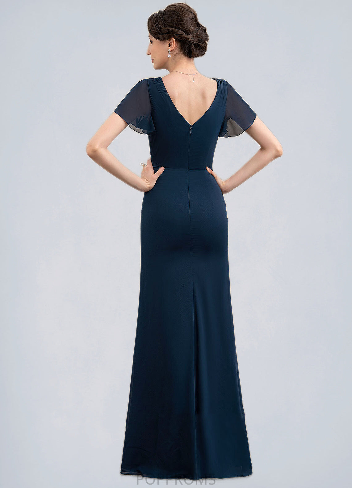 Amelie Sheath/Column V-neck Floor-Length Chiffon Mother of the Bride Dress With Beading Split Front Cascading Ruffles PP6126P0014868