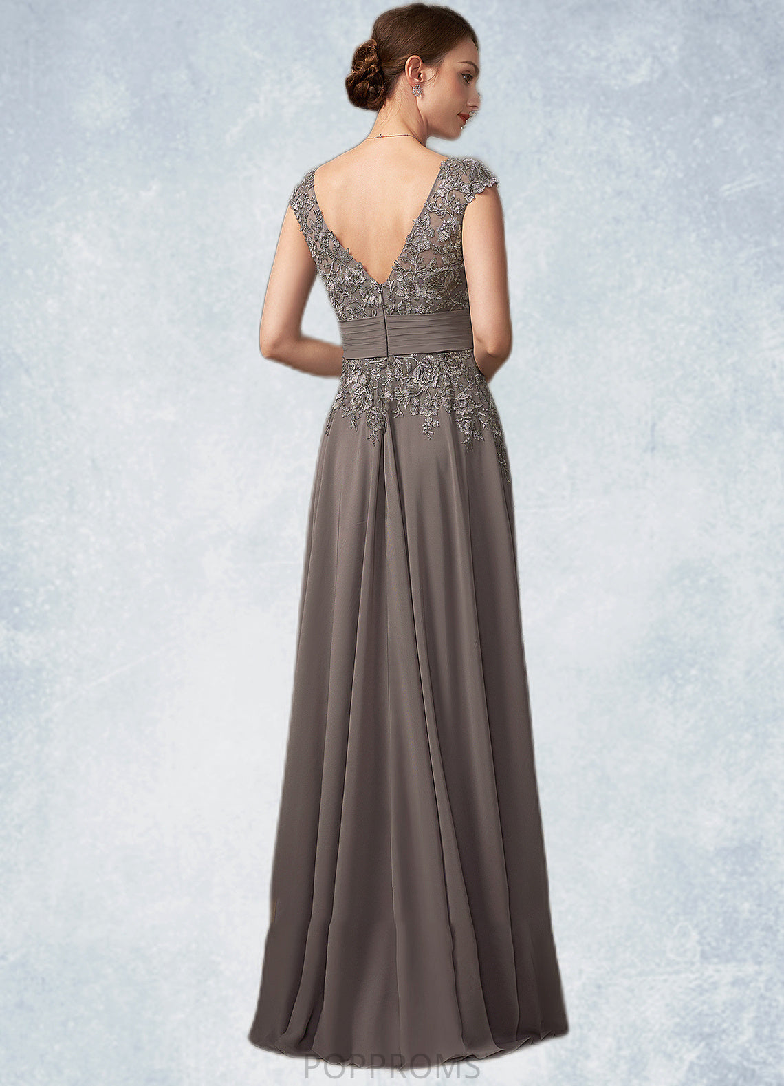 Yasmine A-Line V-neck Floor-Length Chiffon Lace Mother of the Bride Dress With Ruffle Sequins PP6126P0014870