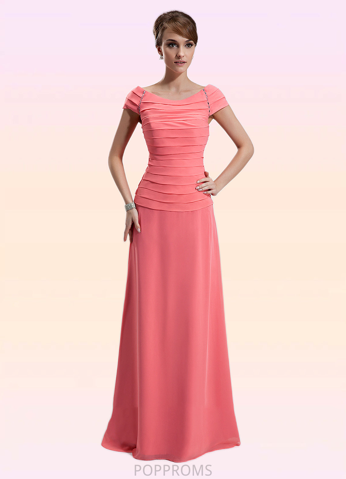 Rory A-Line Scoop Neck Floor-Length Chiffon Mother of the Bride Dress With Ruffle Beading PP6126P0014872