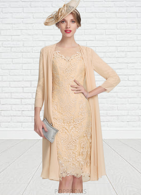 Katharine Sheath/Column Scoop Neck Knee-Length Lace Mother of the Bride Dress With Beading Sequins PP6126P0014874