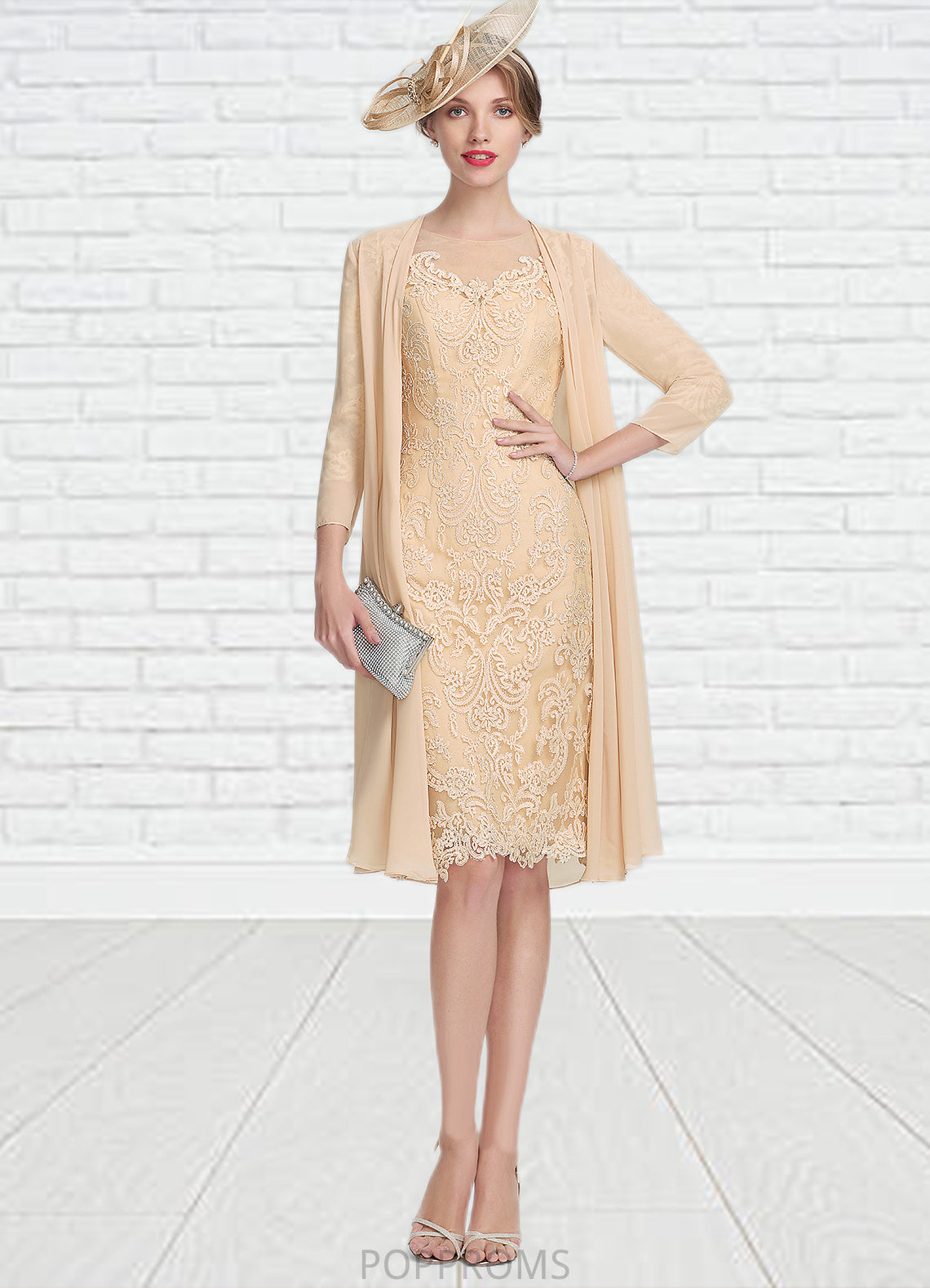 Katharine Sheath/Column Scoop Neck Knee-Length Lace Mother of the Bride Dress With Beading Sequins PP6126P0014874