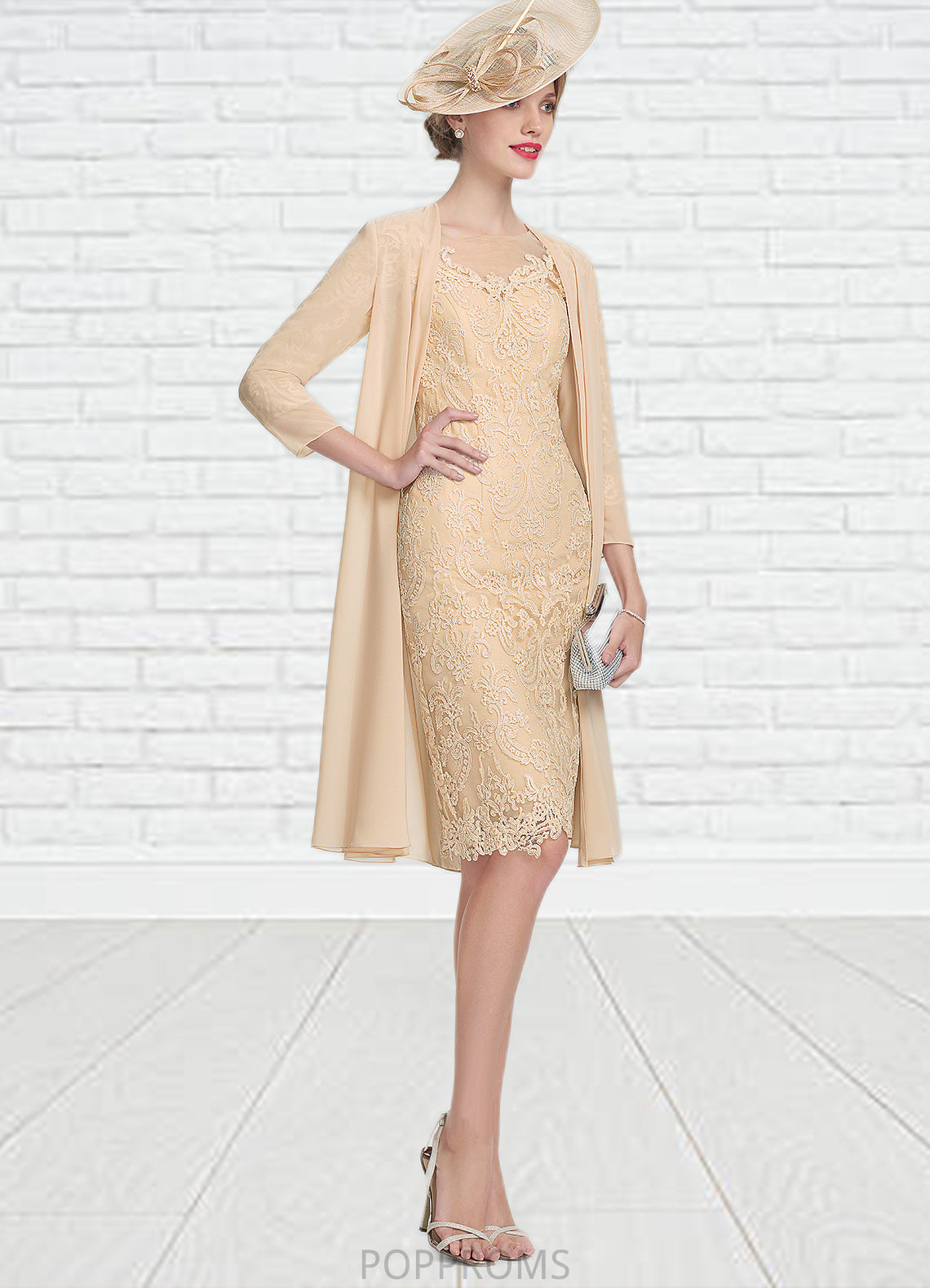 Katharine Sheath/Column Scoop Neck Knee-Length Lace Mother of the Bride Dress With Beading Sequins PP6126P0014874