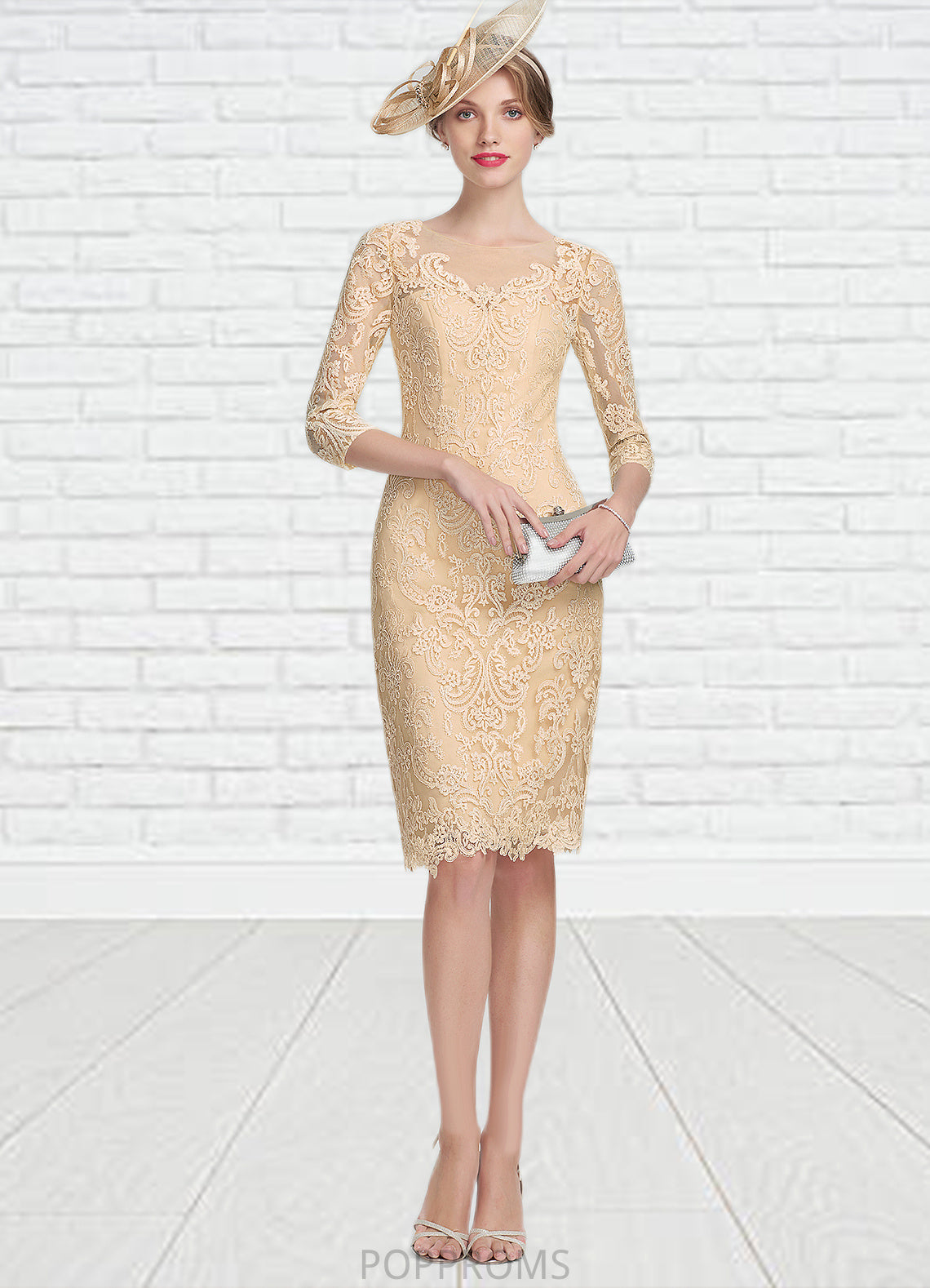 Katharine Sheath/Column Scoop Neck Knee-Length Lace Mother of the Bride Dress With Beading Sequins PP6126P0014874