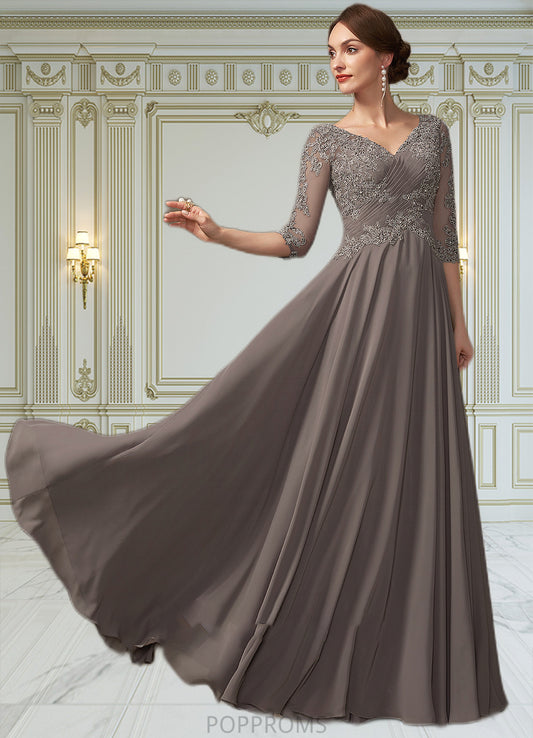 Eliza A-Line V-neck Floor-Length Chiffon Lace Mother of the Bride Dress With Beading Sequins PP6126P0014876