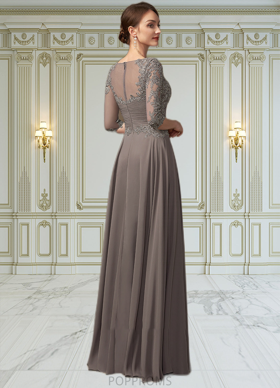 Eliza A-Line V-neck Floor-Length Chiffon Lace Mother of the Bride Dress With Beading Sequins PP6126P0014876