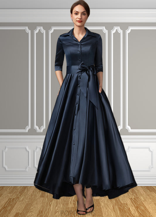 Samara A-Line V-neck Asymmetrical Satin Mother of the Bride Dress With Bow(s) Pockets PP6126P0014879