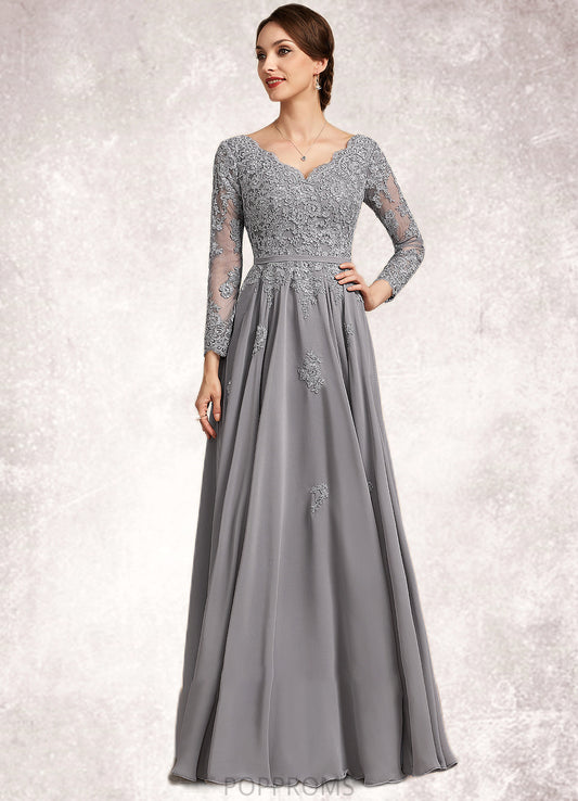 Lindsay A-Line V-neck Floor-Length Chiffon Lace Mother of the Bride Dress PP6126P0014881