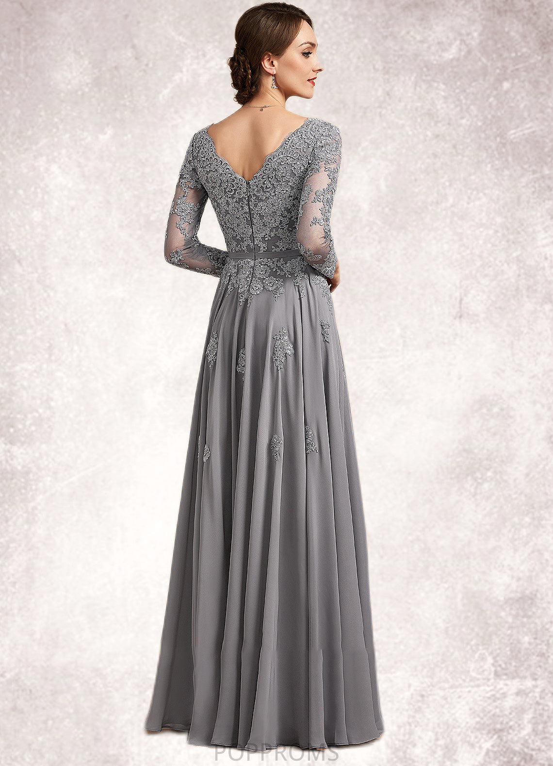 Lindsay A-Line V-neck Floor-Length Chiffon Lace Mother of the Bride Dress PP6126P0014881