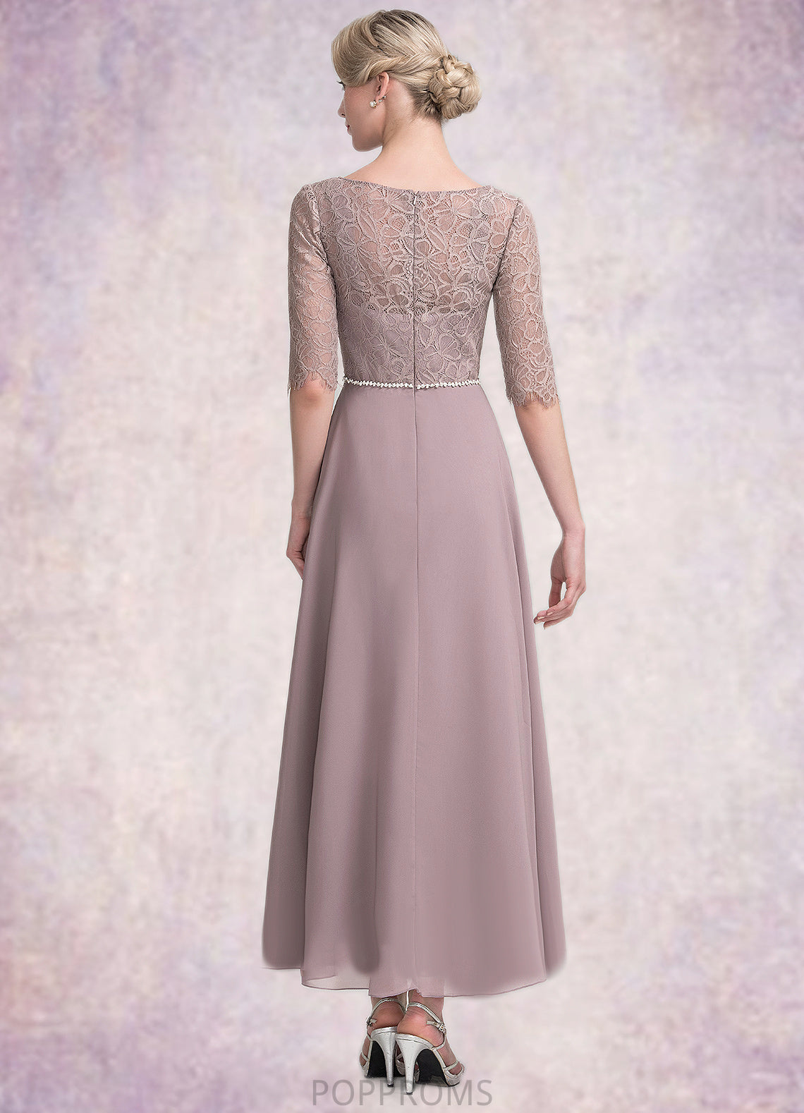 Ayla A-Line Scoop Neck Asymmetrical Chiffon Lace Mother of the Bride Dress With Beading PP6126P0014885