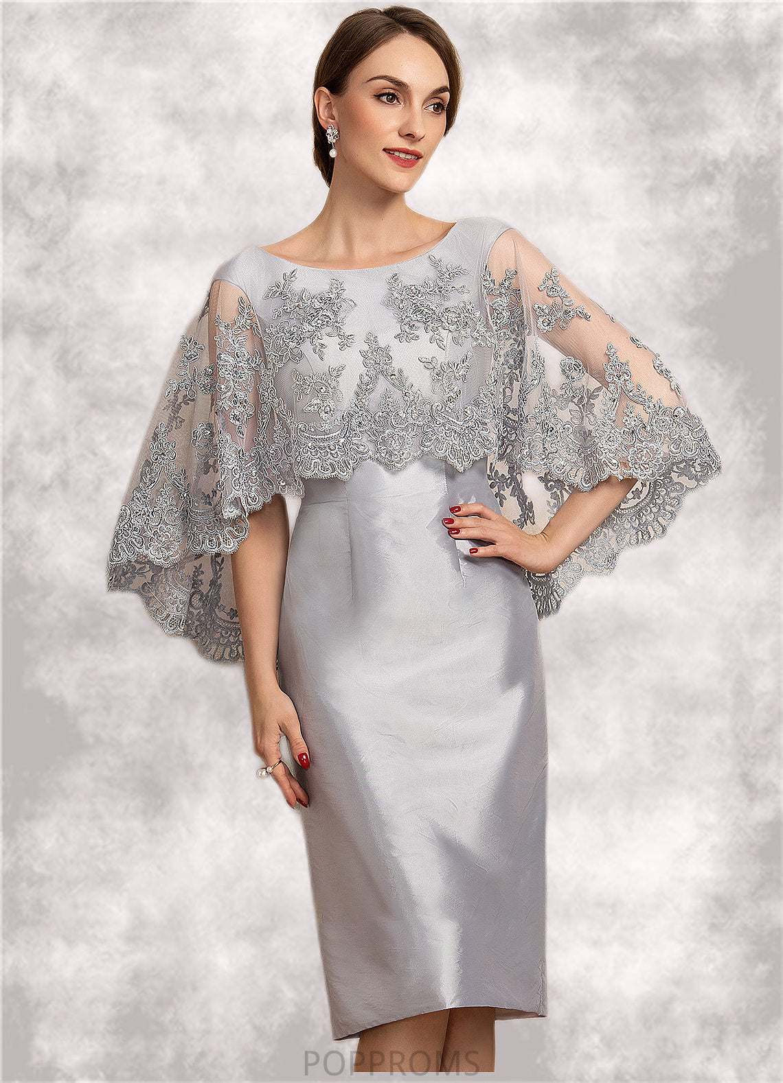 Skyla Sheath/Column Scoop Neck Knee-Length Taffeta Lace Mother of the Bride Dress With Beading Sequins PP6126P0014886