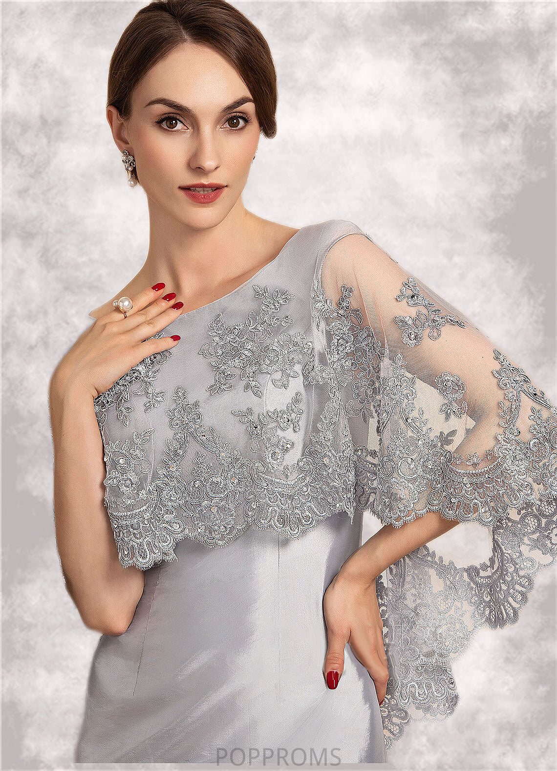 Skyla Sheath/Column Scoop Neck Knee-Length Taffeta Lace Mother of the Bride Dress With Beading Sequins PP6126P0014886