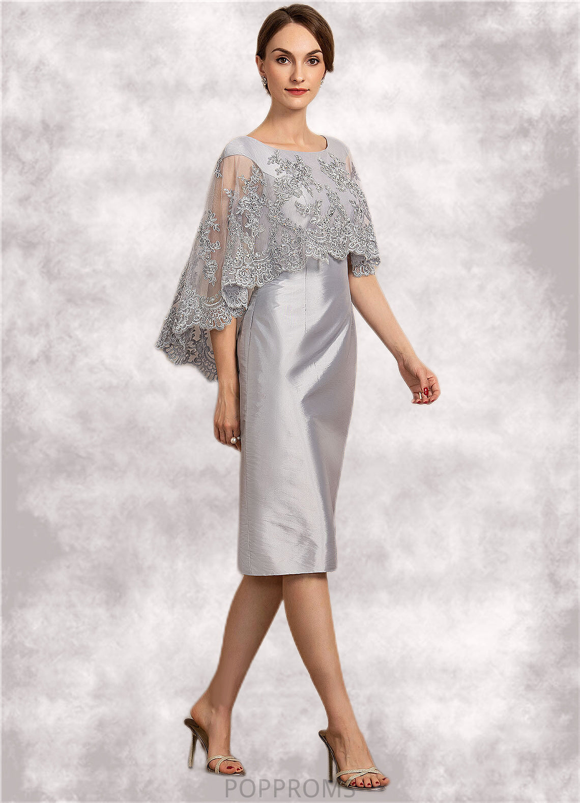 Skyla Sheath/Column Scoop Neck Knee-Length Taffeta Lace Mother of the Bride Dress With Beading Sequins PP6126P0014886