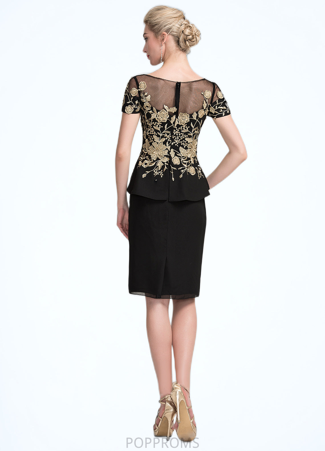 Maren Sheath/Column Scoop Neck Knee-Length Chiffon Mother of the Bride Dress With Lace Cascading Ruffles PP6126P0014887