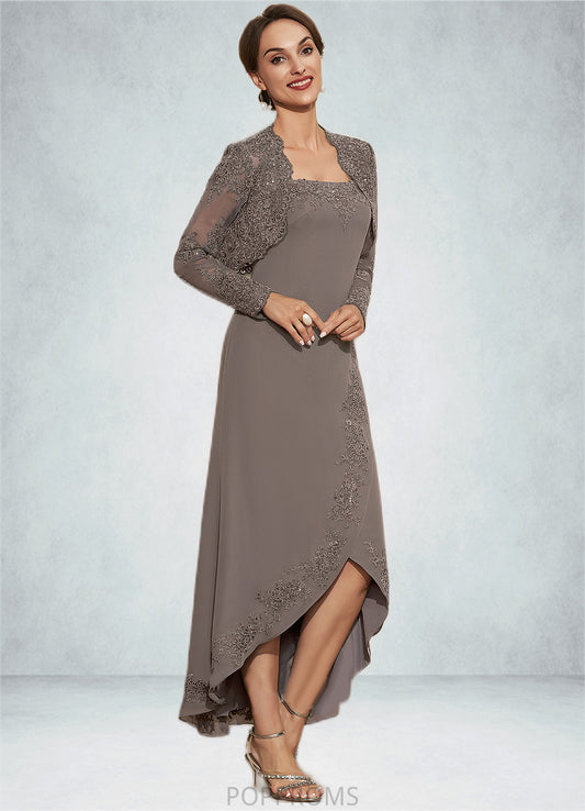 Pamela A-Line Square Neckline Asymmetrical Chiffon Mother of the Bride Dress With Appliques Lace Sequins PP6126P0014888