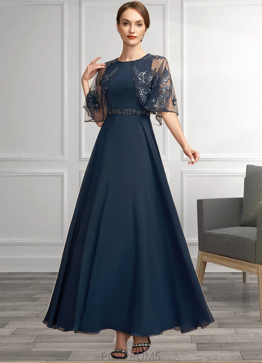 Autumn A-Line Scoop Neck Ankle-Length Chiffon Lace Mother of the Bride Dress With Beading Sequins PP6126P0014892