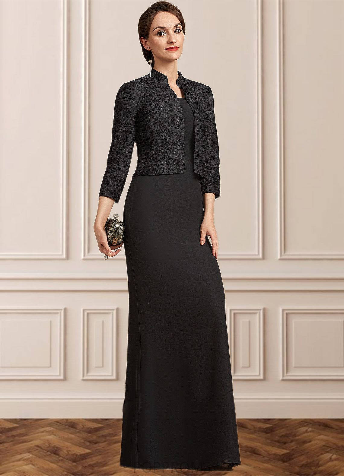 Jaelynn Sheath/Column Square Neckline Floor-Length Chiffon Mother of the Bride Dress PP6126P0014893