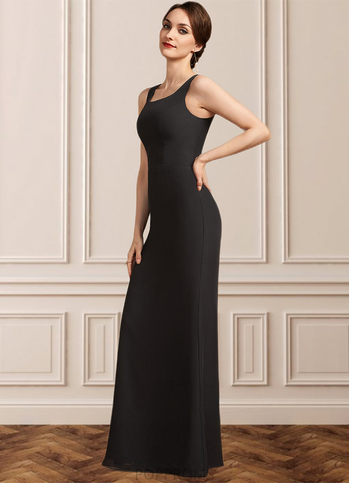 Jaelynn Sheath/Column Square Neckline Floor-Length Chiffon Mother of the Bride Dress PP6126P0014893