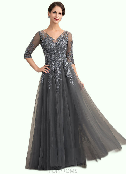 Everly A-Line V-neck Floor-Length Tulle Lace Mother of the Bride Dress With Beading Sequins PP6126P0014895