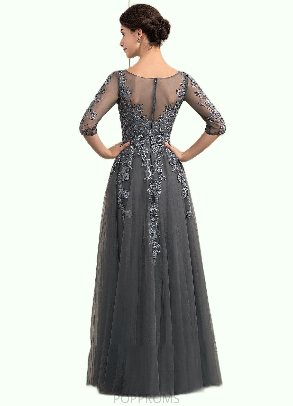 Everly A-Line V-neck Floor-Length Tulle Lace Mother of the Bride Dress With Beading Sequins PP6126P0014895