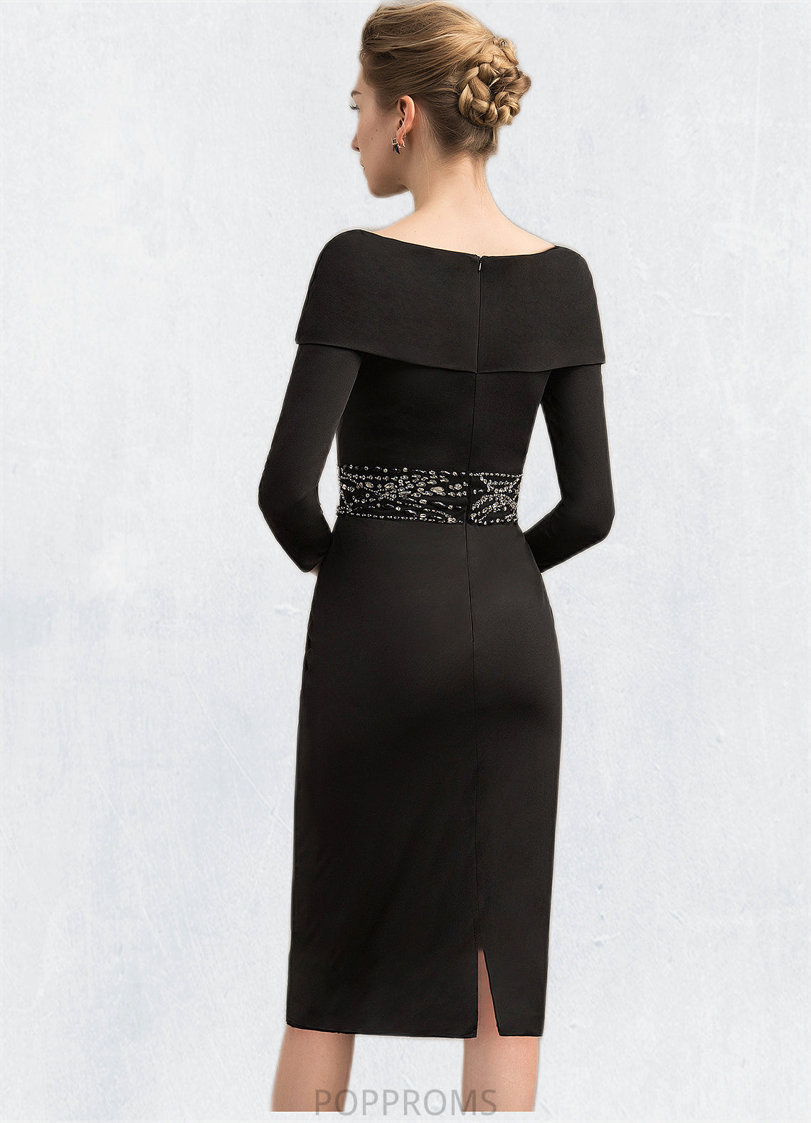 Sally Sheath/Column Off-the-Shoulder Knee-Length Jersey Mother of the Bride Dress With Beading Sequins PP6126P0014897