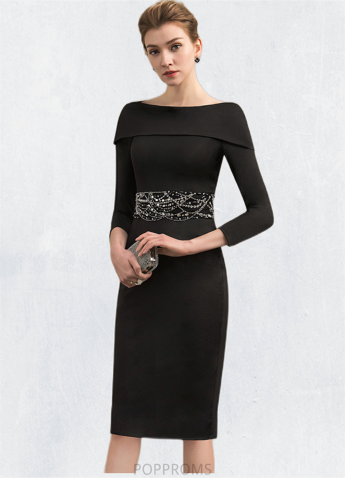 Sally Sheath/Column Off-the-Shoulder Knee-Length Jersey Mother of the Bride Dress With Beading Sequins PP6126P0014897