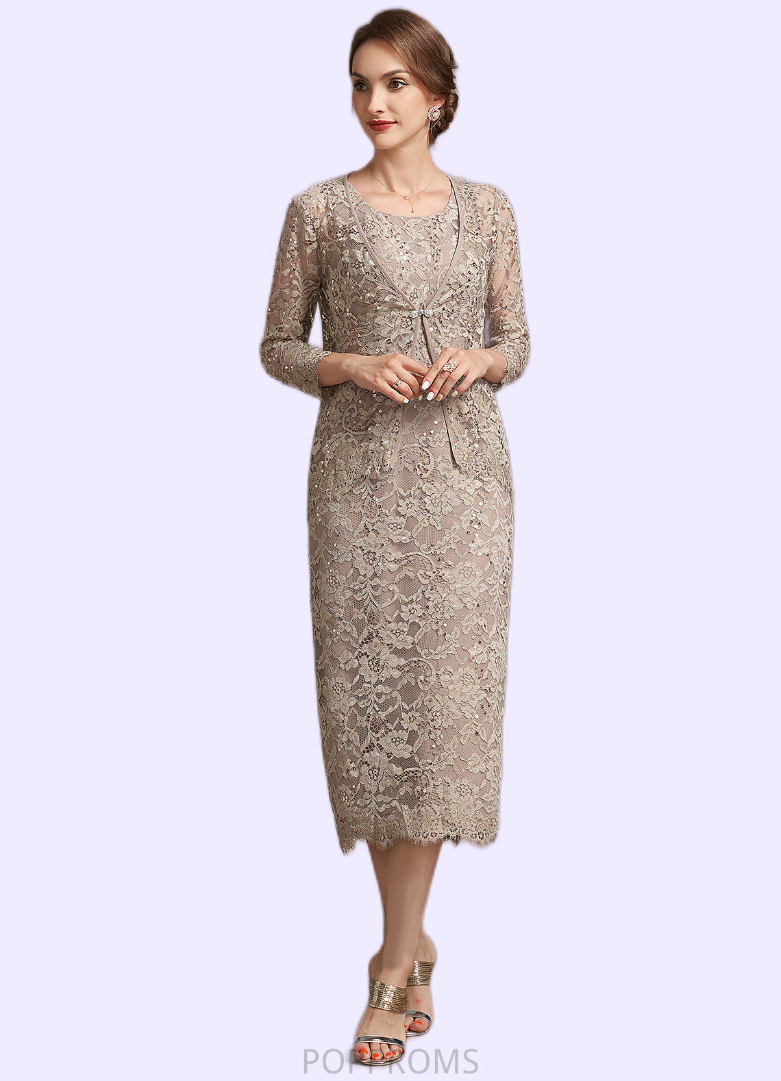 Mylee Sheath/Column Scoop Neck Tea-Length Lace Mother of the Bride Dress With Sequins PP6126P0014898