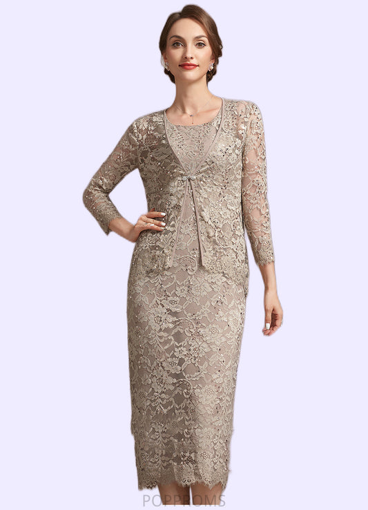 Mylee Sheath/Column Scoop Neck Tea-Length Lace Mother of the Bride Dress With Sequins PP6126P0014898