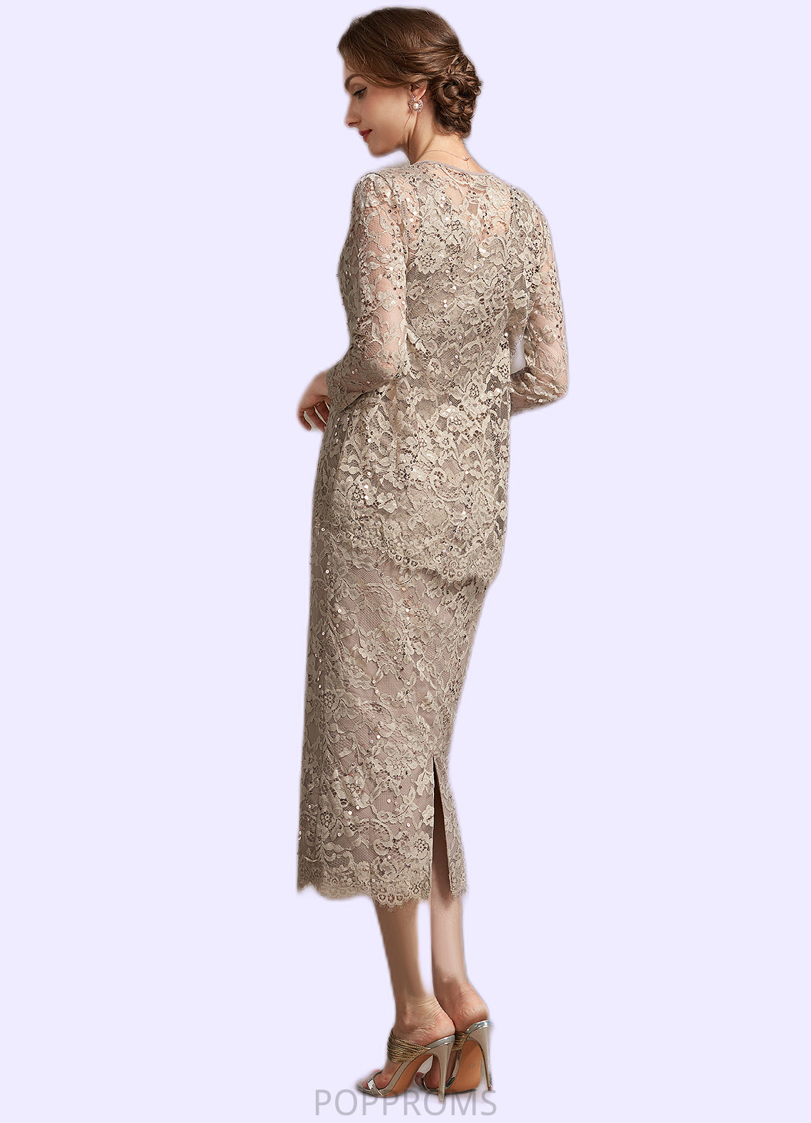 Mylee Sheath/Column Scoop Neck Tea-Length Lace Mother of the Bride Dress With Sequins PP6126P0014898