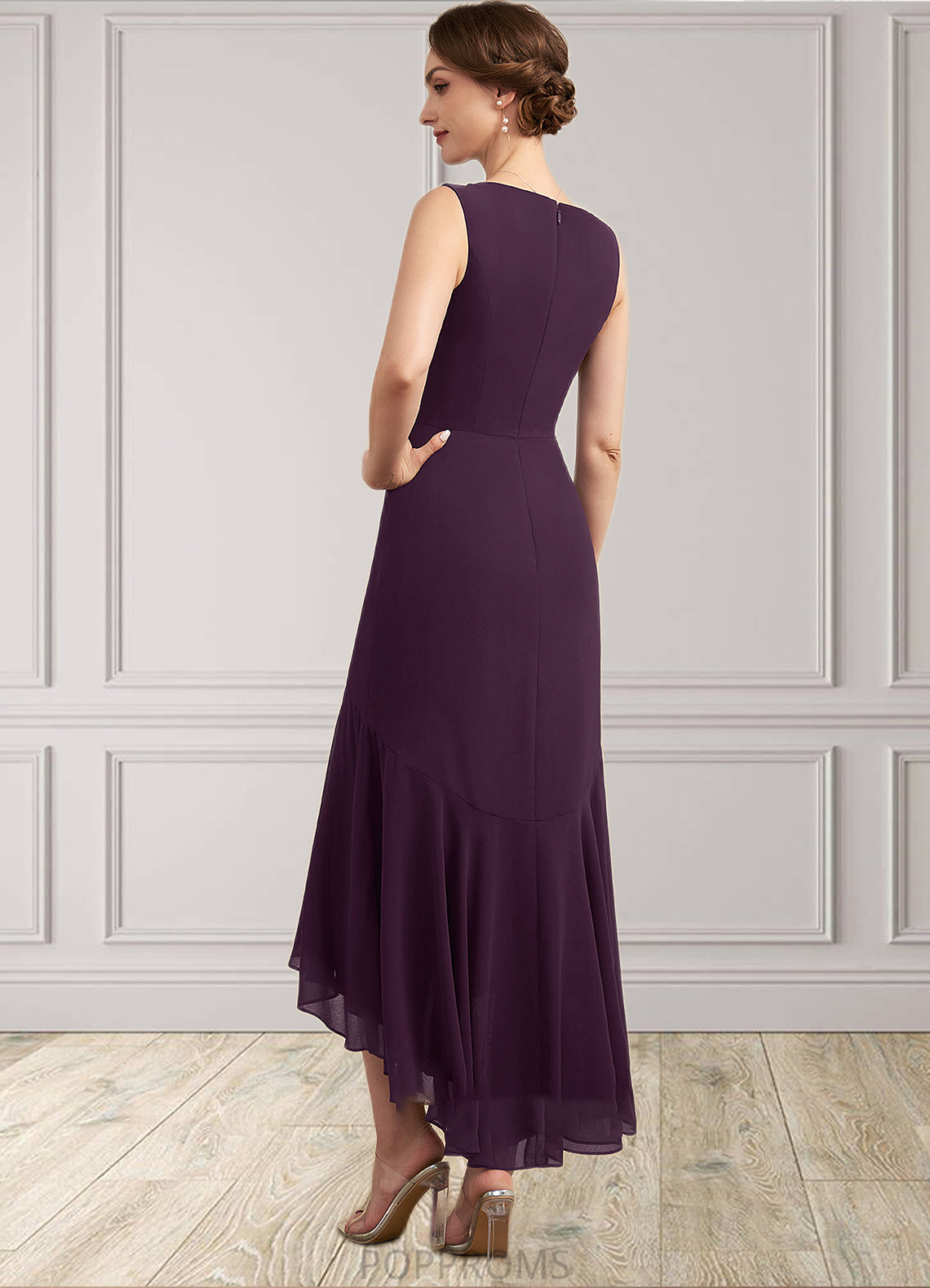 Rowan Trumpet/Mermaid V-neck Asymmetrical Chiffon Mother of the Bride Dress With Lace Beading Sequins PP6126P0014902