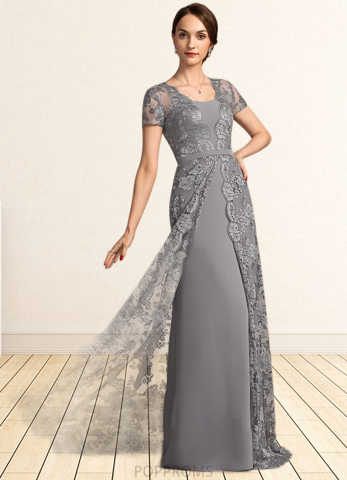 Genesis A-Line Square Neckline Sweep Train Chiffon Lace Mother of the Bride Dress PP6126P0014903