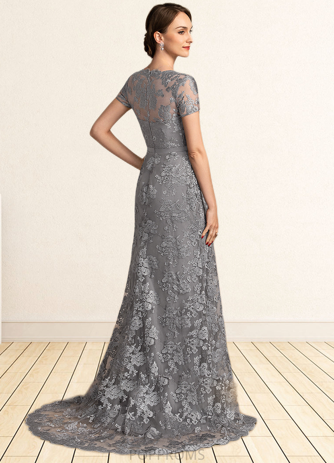 Genesis A-Line Square Neckline Sweep Train Chiffon Lace Mother of the Bride Dress PP6126P0014903