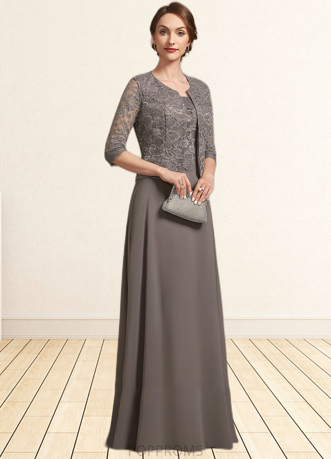 Joyce A-Line Square Neckline Floor-Length Chiffon Lace Mother of the Bride Dress PP6126P0014904