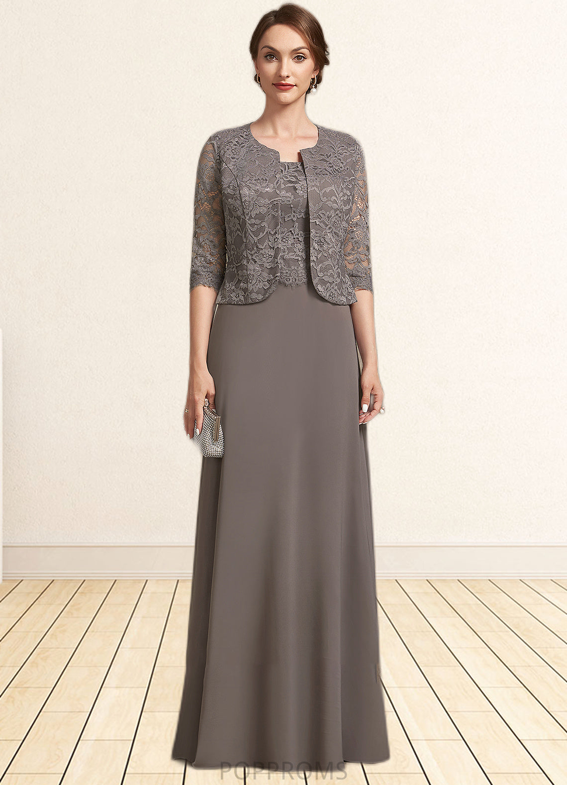 Joyce A-Line Square Neckline Floor-Length Chiffon Lace Mother of the Bride Dress PP6126P0014904