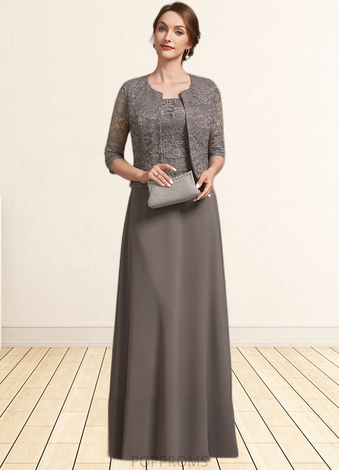 Joyce A-Line Square Neckline Floor-Length Chiffon Lace Mother of the Bride Dress PP6126P0014904