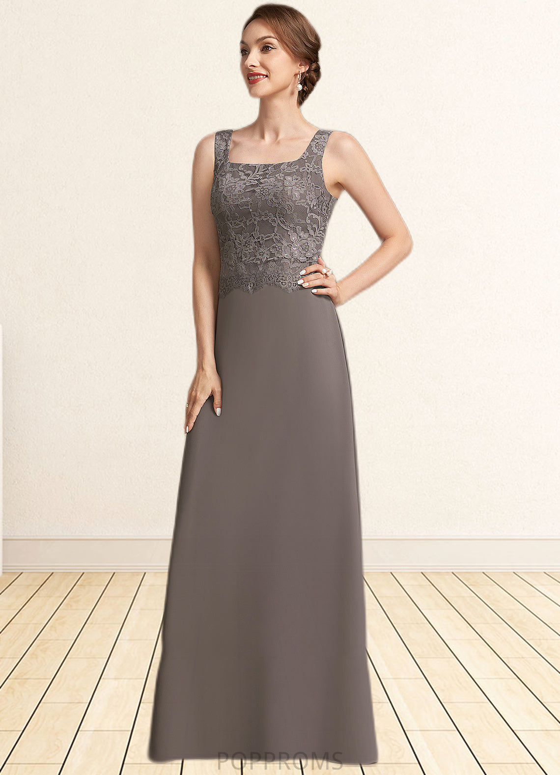 Joyce A-Line Square Neckline Floor-Length Chiffon Lace Mother of the Bride Dress PP6126P0014904