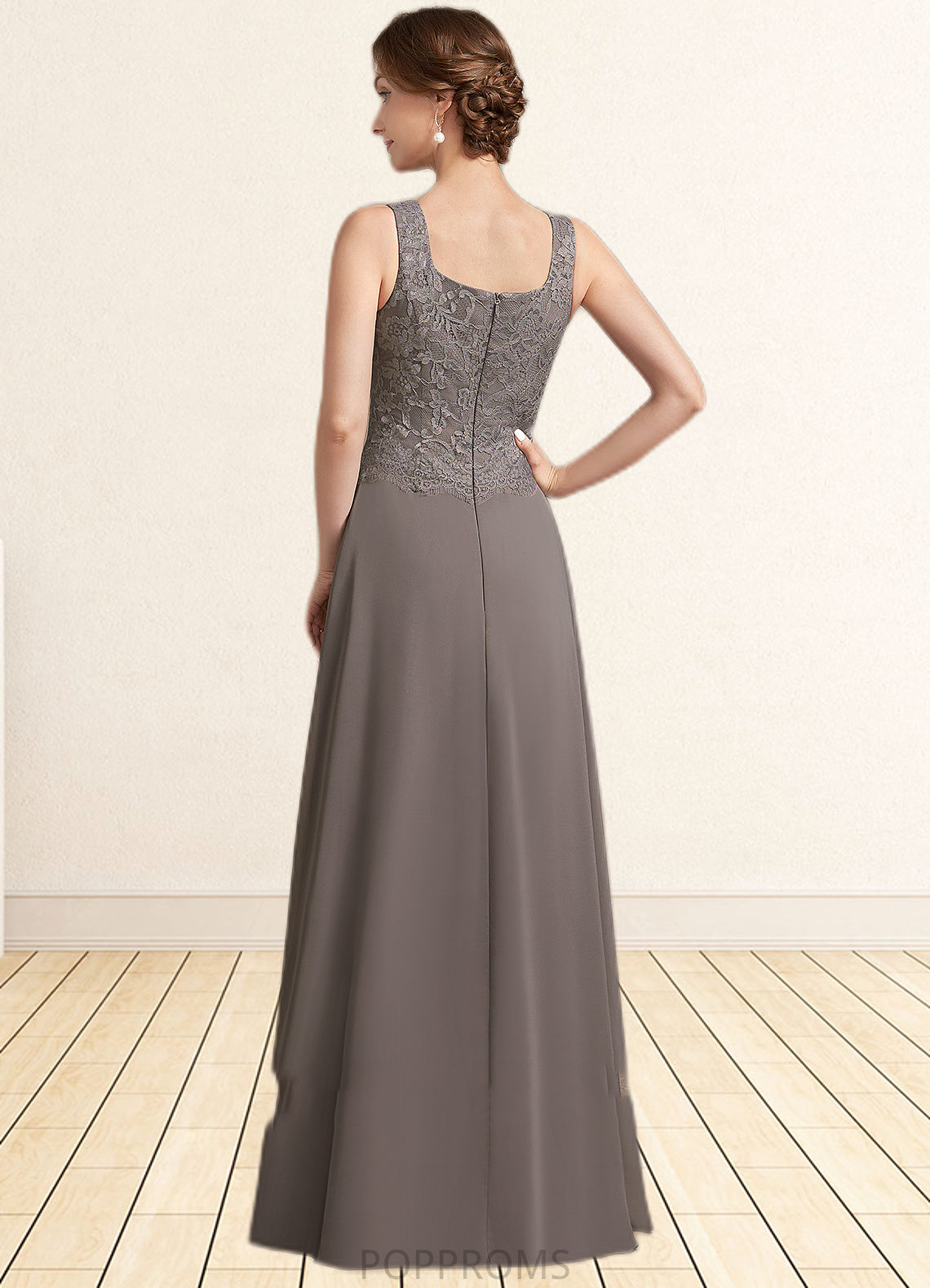 Joyce A-Line Square Neckline Floor-Length Chiffon Lace Mother of the Bride Dress PP6126P0014904