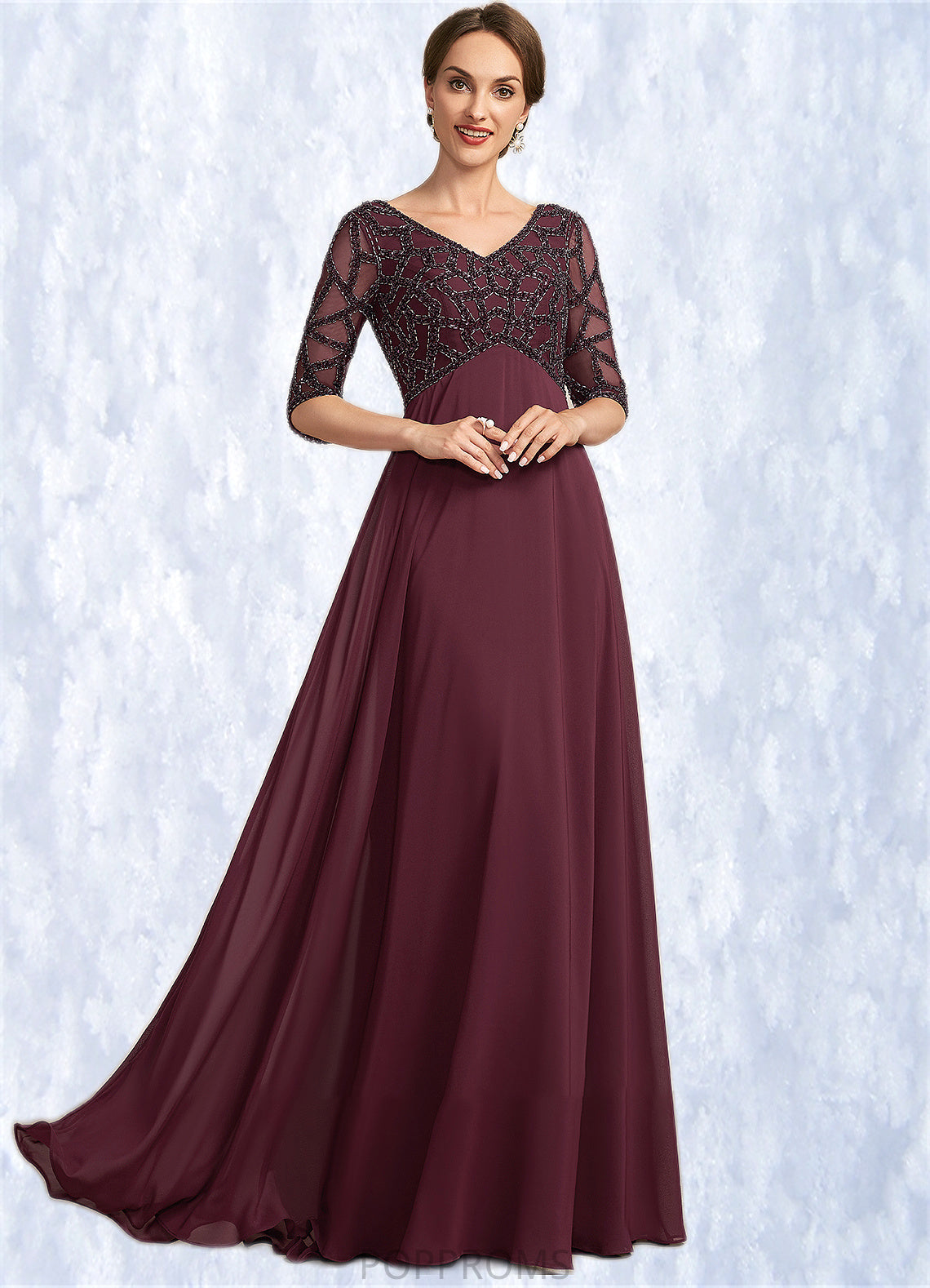 Evangeline Empire V-neck Floor-Length Chiffon Mother of the Bride Dress With Beading PP6126P0014906