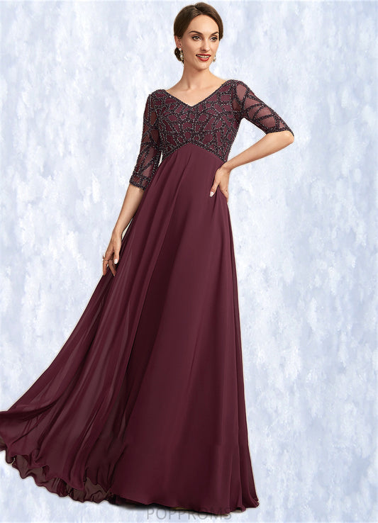 Evangeline Empire V-neck Floor-Length Chiffon Mother of the Bride Dress With Beading PP6126P0014906