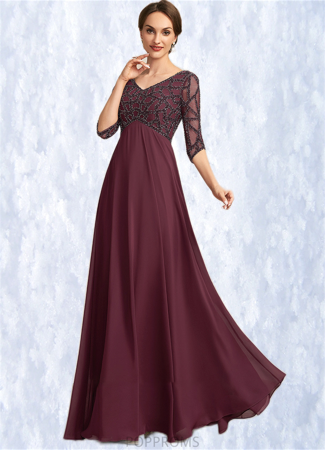 Evangeline Empire V-neck Floor-Length Chiffon Mother of the Bride Dress With Beading PP6126P0014906