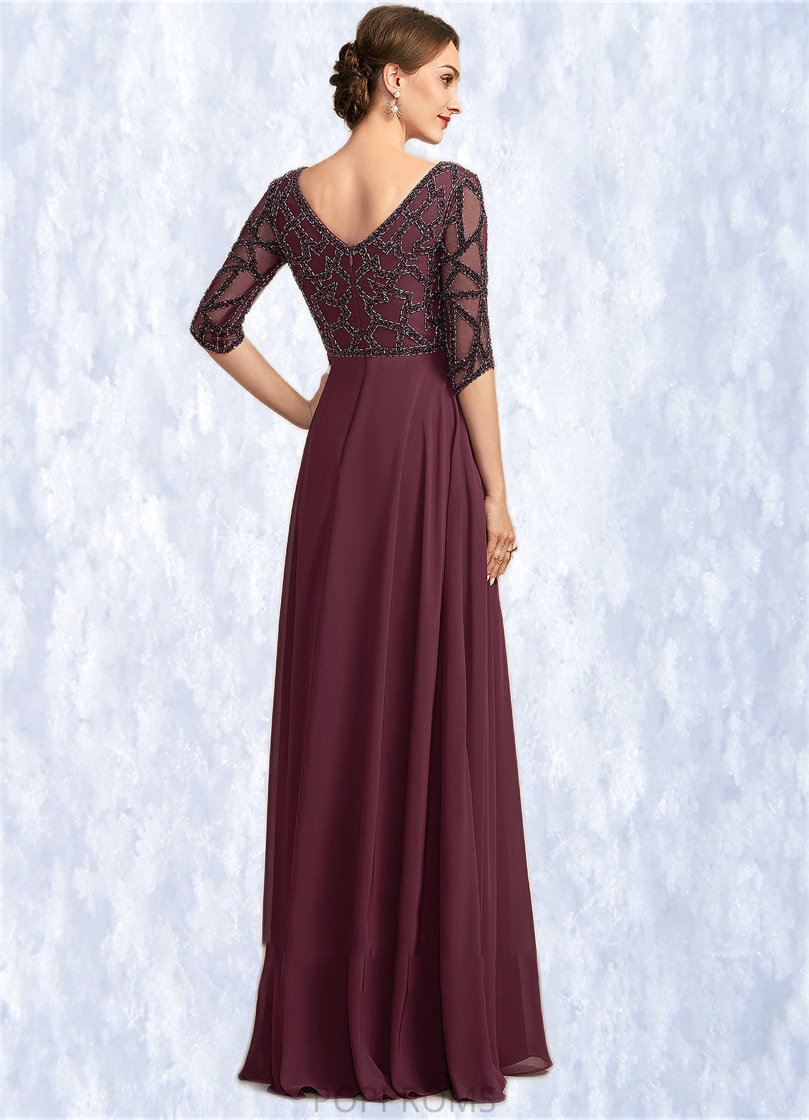 Evangeline Empire V-neck Floor-Length Chiffon Mother of the Bride Dress With Beading PP6126P0014906