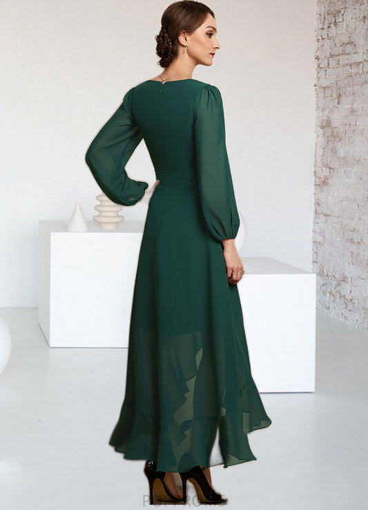 Belinda A-Line V-neck Asymmetrical Chiffon Mother of the Bride Dress With Bow(s) Cascading Ruffles PP6126P0014909