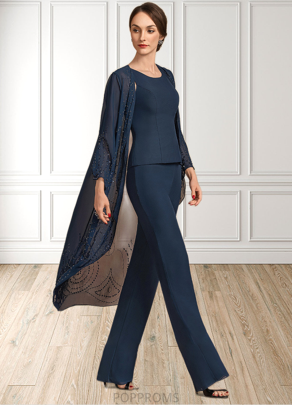 Amya Jumpsuit/Pantsuit Scoop Neck Floor-Length Chiffon Mother of the Bride Dress PP6126P0014914