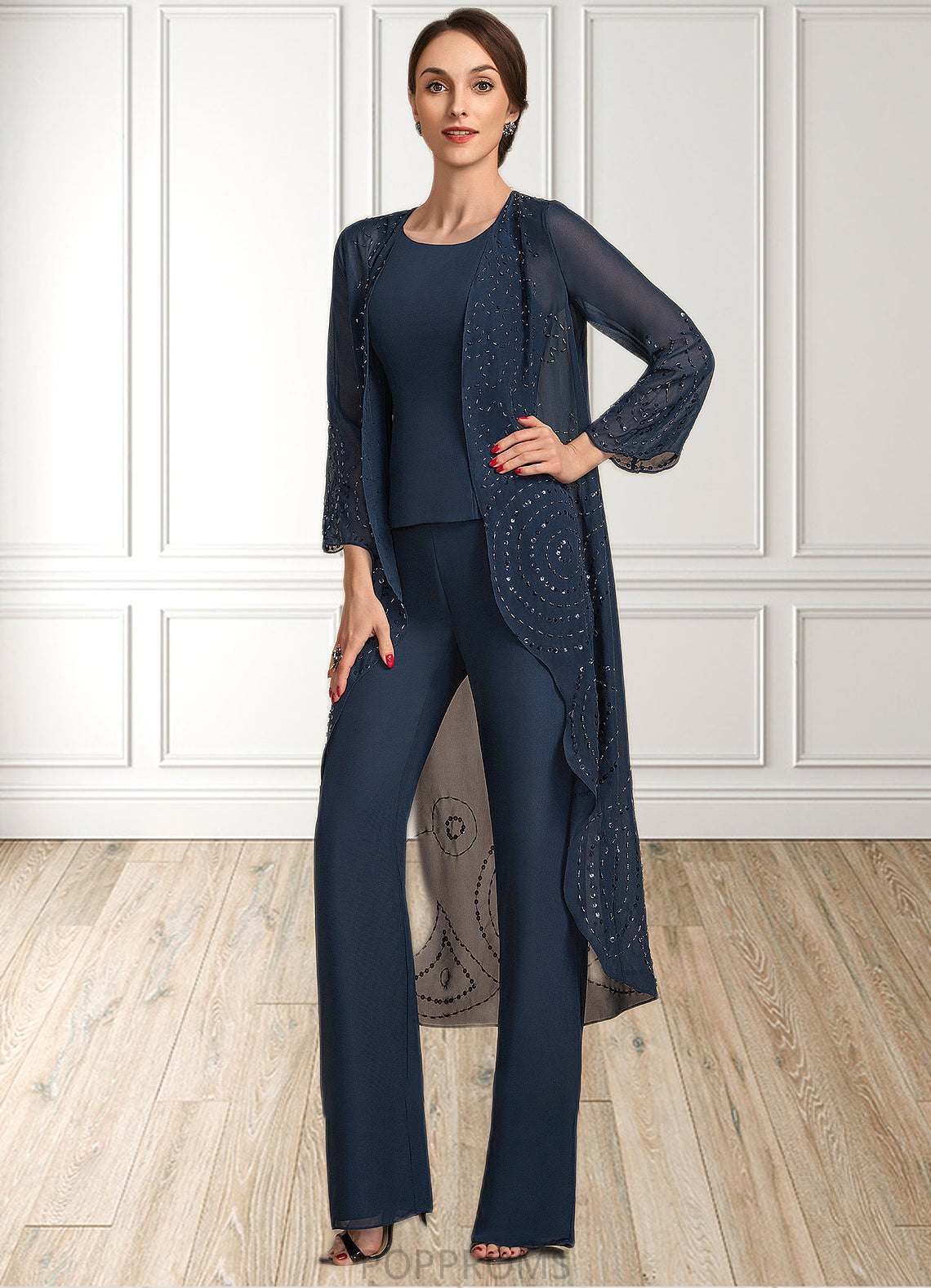 Amya Jumpsuit/Pantsuit Scoop Neck Floor-Length Chiffon Mother of the Bride Dress PP6126P0014914