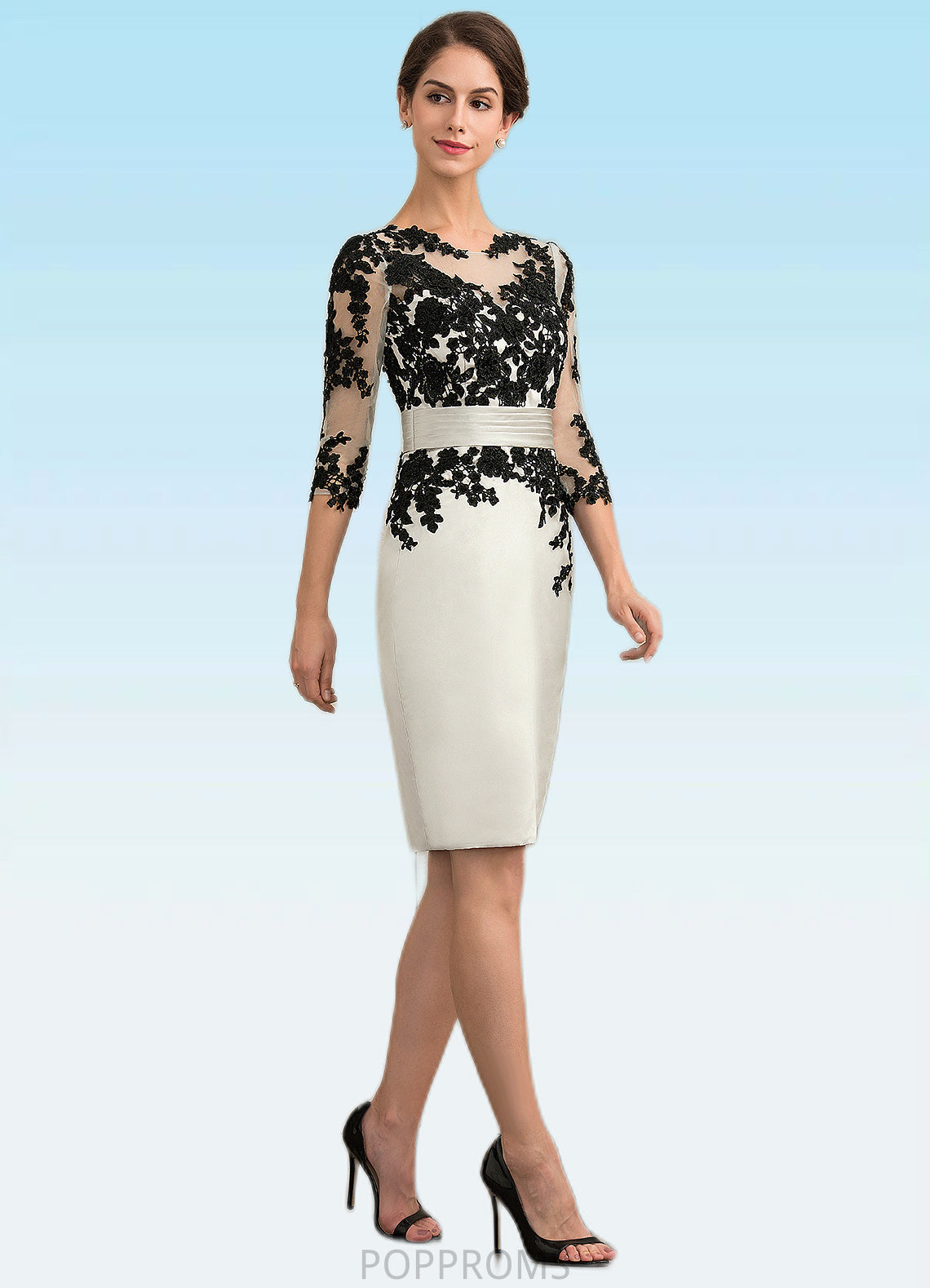 Makenna Sheath/Column Scoop Neck Knee-Length Satin Lace Mother of the Bride Dress With Beading Sequins PP6126P0014916