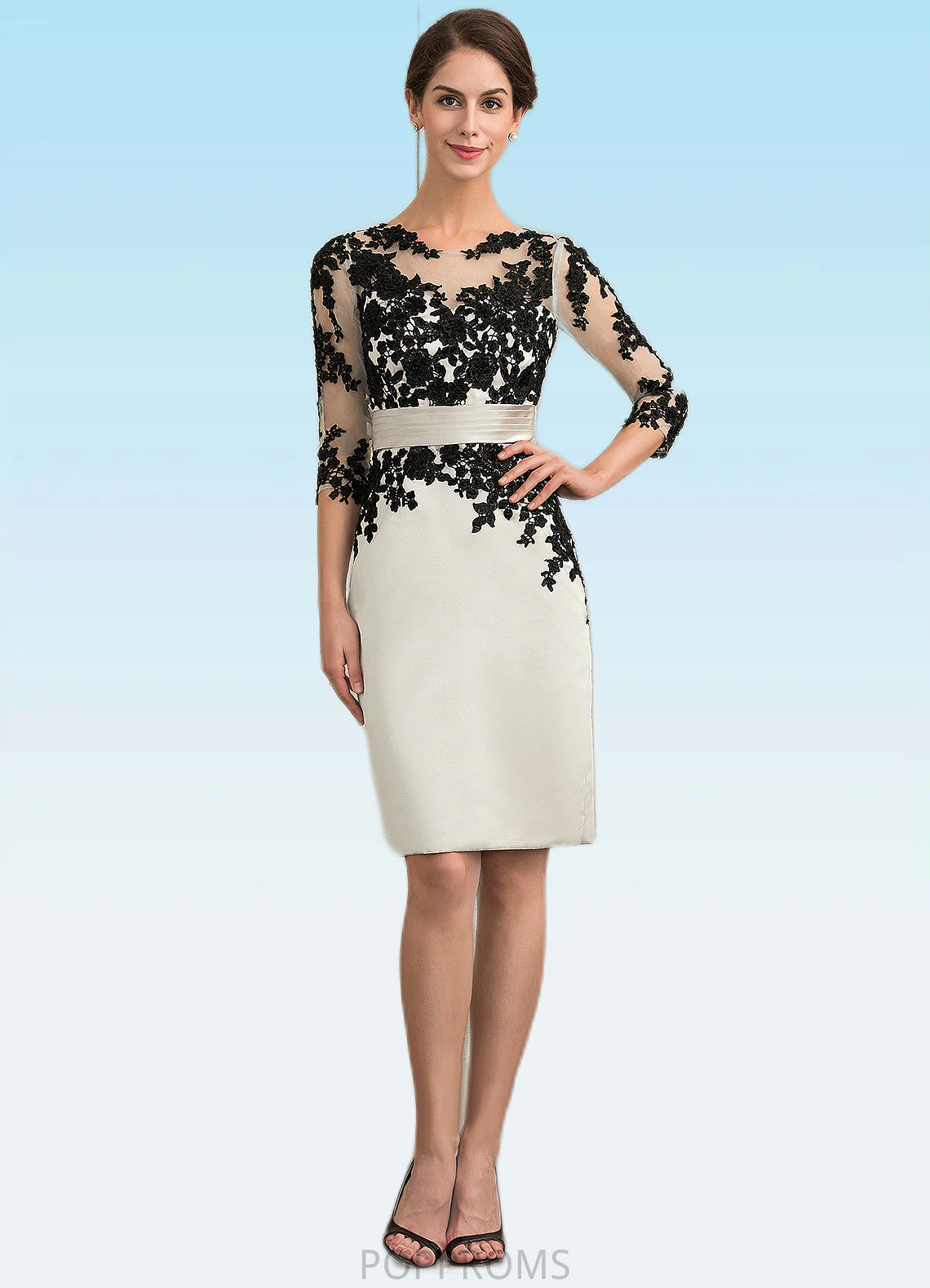 Makenna Sheath/Column Scoop Neck Knee-Length Satin Lace Mother of the Bride Dress With Beading Sequins PP6126P0014916