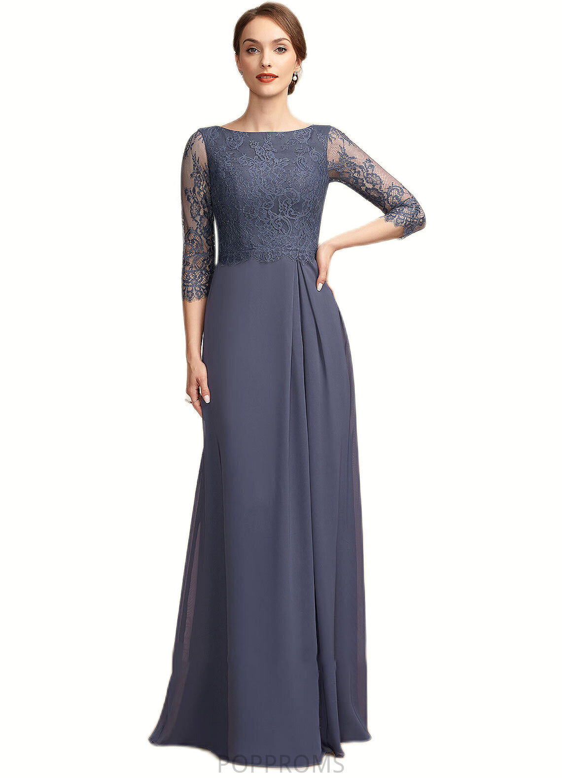 Eleanor A-Line Scoop Neck Floor-Length Chiffon Lace Mother of the Bride Dress With Ruffle PP6126P0014917