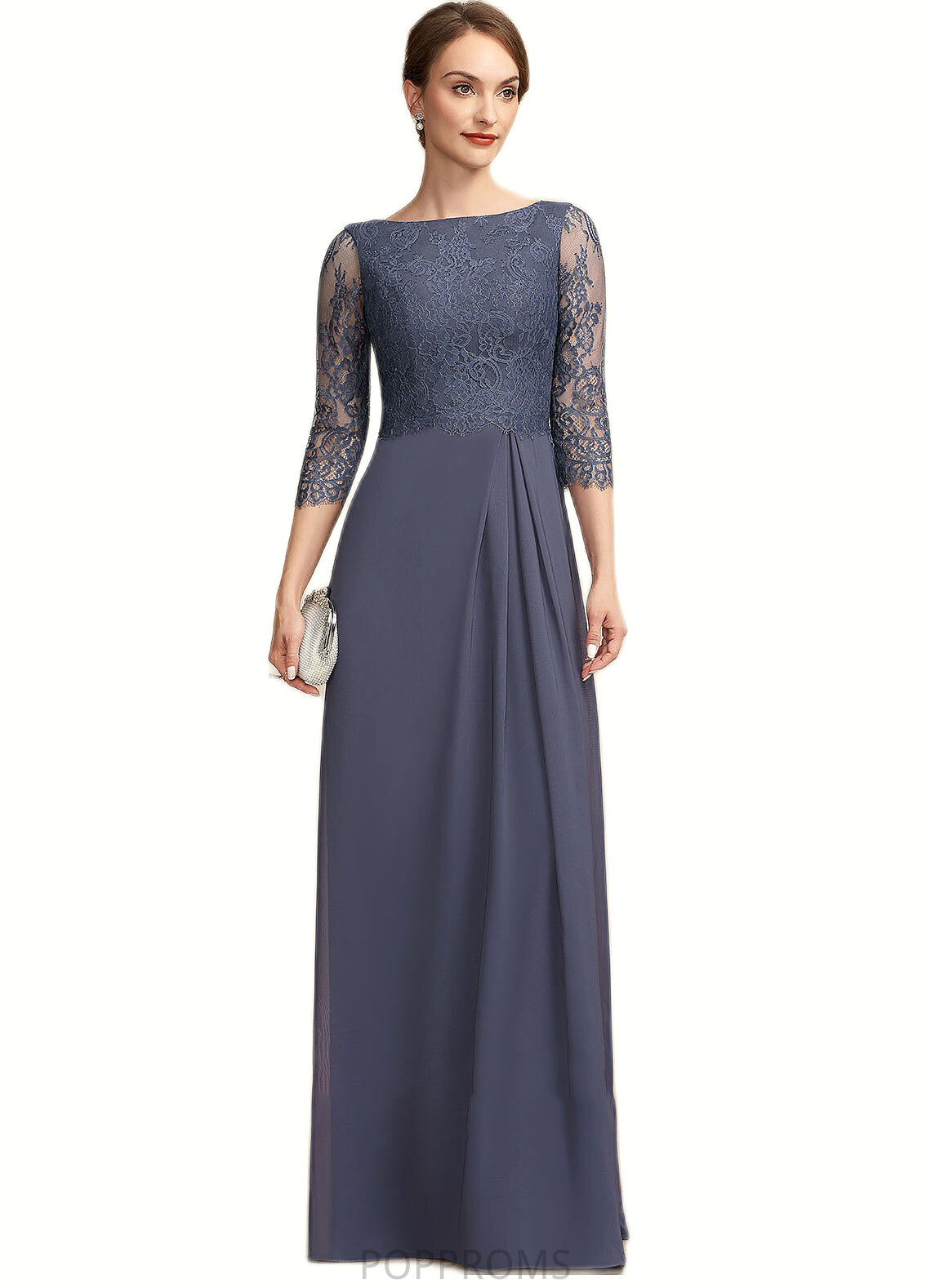 Eleanor A-Line Scoop Neck Floor-Length Chiffon Lace Mother of the Bride Dress With Ruffle PP6126P0014917