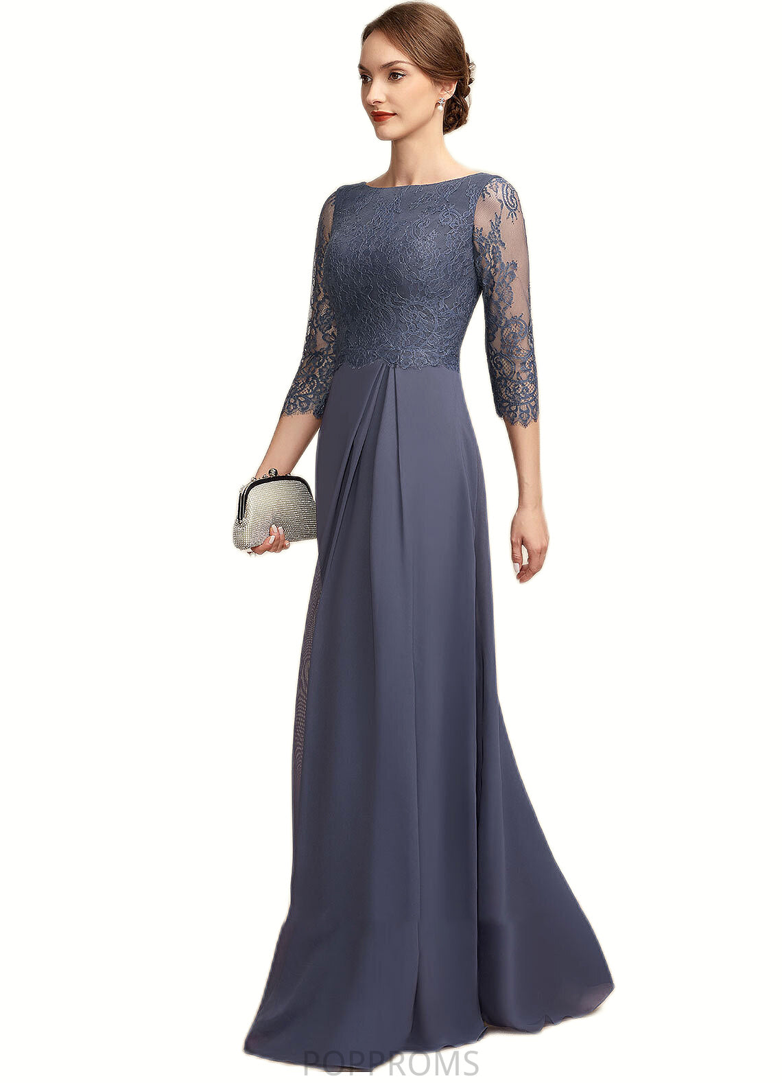 Eleanor A-Line Scoop Neck Floor-Length Chiffon Lace Mother of the Bride Dress With Ruffle PP6126P0014917